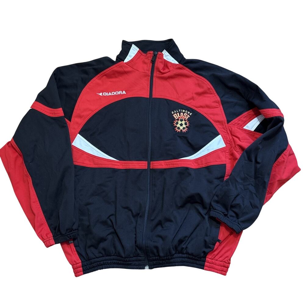 Vintage 90s Diadora Baltimore Blast Soccer Track Jacket Size XL Black Red MISL